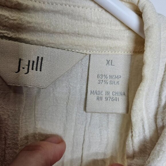 J. Jill Womens XL Crinkled Button-Up Shirt In Hemp Silk Blend Ruffle Work Office - Picture 4 of 9